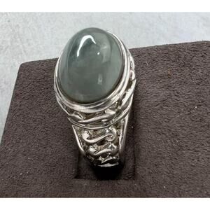 Filigree‎ Sterling Silver Jade Ring  Blue Bold Size 8 Beautiful Classic Cabochon